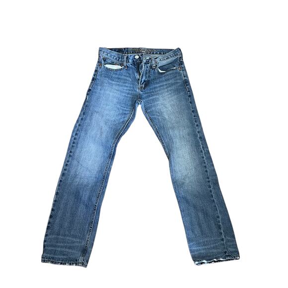 American Eagle Men’s 28x30 Straight Jeans Blue Distressed Buttonhole Flawed - Picture 1 of 5